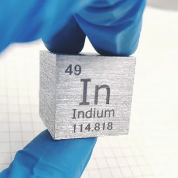 Металл индий в периодической таблице Менделеева- длина стороны куба составляет один дюйм (25,4 мм), а вес - около 121 ~ 122 г 99,995%