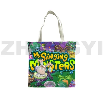 Сумка My Singing Monsters на плечо, 3D Girl Trend Harajuku, складные сумки для покупок, для продуктов, милая женская ручная сумка, холщовая сумка-тоут