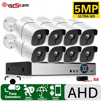 5MP H.265 + 4/8CH AHD DVR Комплект CCTV Система Камеры Безопасности 8шт 5-Мегапиксельная Запись Лица AHD Камера Сигнализации Удаленного Видеонаблюдения DVR Комплект