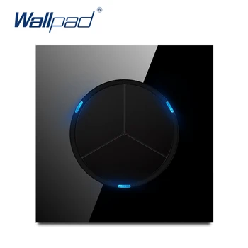 Wallpad L6 из черного стекла, 3 группы, односторонний настенный выключатель света, Случайный щелчок, кнопка возврата со светодиодным индикатором, панель из закаленного стекла