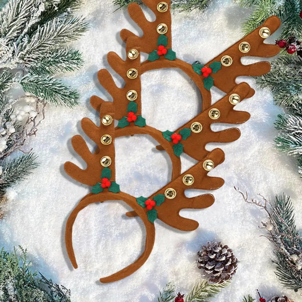 Рождественская повязка для волос Высокой эластичности с мини-колокольчиком, привлекающее внимание украшение, милая рождественская повязка на голову с оленьими рогами для фестиваля