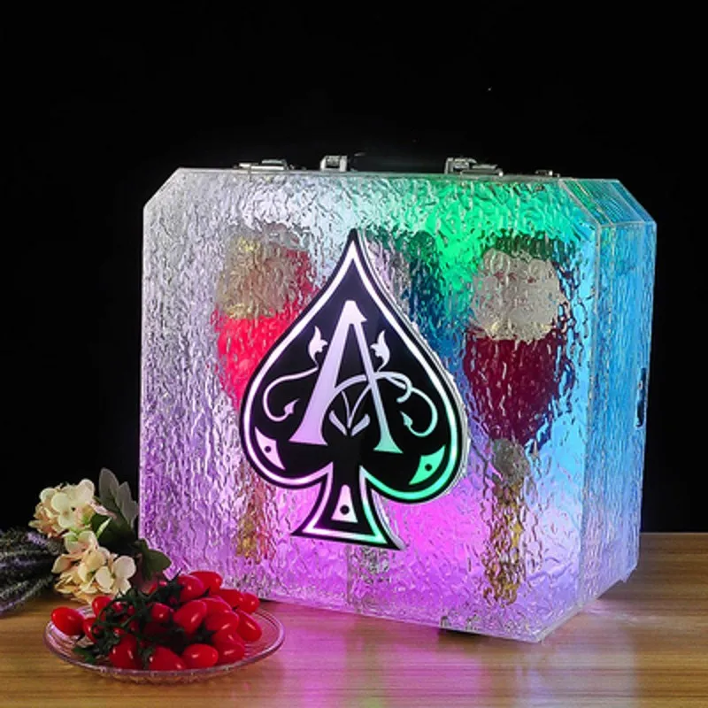 Портфель со светодиодной подсветкой Ice Rock Ace of Spade из 3 бутылок, коробка для шампанского, коктейлей, вина, кейс для виски, чемодан для водки для VIP-гостей