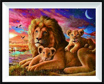 Алмазная картина Семья львов 5D с изображением животных, вышивка в полный круг, сделай сам, мозаика из сверла AB, высококачественный набор страз