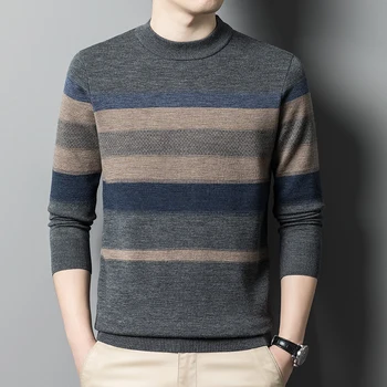 Мужской свитер, свитер из чистой шерсти с круглым вырезом, осенне-зимний утепленный головной убор, трикотажная нижняя рубашка