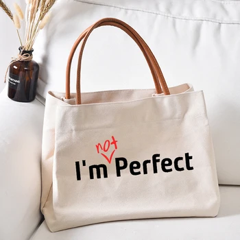 Женская холщовая сумка-тоут, сумка через плечо, пляжная сумка, не идеальная рабочая сумка с принтом, сумка для покупок, прямая поставка
