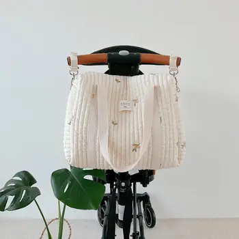 Сумка для подгузников для новорожденных в Корейском стиле, сумка для мамы, Стеганая сумка с вышивкой, Органайзер для хранения подгузников в коляске, Большие сумки