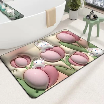 Впитывающий 3D-коврик для ванной с цветочным рисунком, быстросохнущий, нескользящий, милый розовый коврик для сушки посуды, резиновый коврик, кухонный супер впитывающий ковер