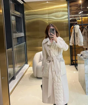Высококачественная зимняя одежда, теплое Модное пальто цвета Хаки, Длинное Элегантное офисное женское кашемировое пальто С поясом