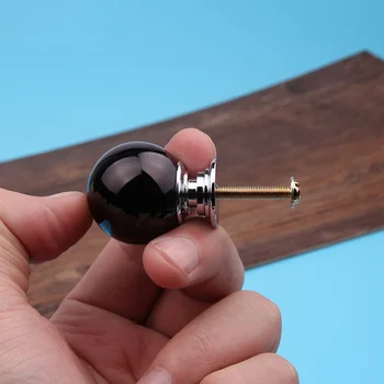 Шариковая ручка для мебельного шкафа с одним отверстием, Выдвижной ящик, ручка для шкафа, комод, Хрустальный шар, черная круглая ручка, современный