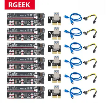 RGEEK 6шт Новейший 009S PLUS USB 3.0 PCI-E Riser VER009 Express 1X 4x 8x 16x Удлинитель pcie Riser Адаптер карты SATA от 15pin до 6 pin