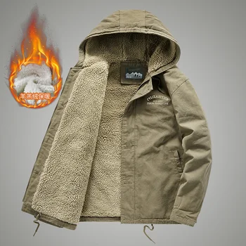 Холодная куртка, пальто с капюшоном, зимние парки из ягненка с утеплением флисом, Винтажная мужская парка Tooling