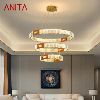 Подвесной светильник ANITA Nordic Crystal с современным креативным кольцевым освещением, роскошная люстра для гостиной, столовой, декора виллы