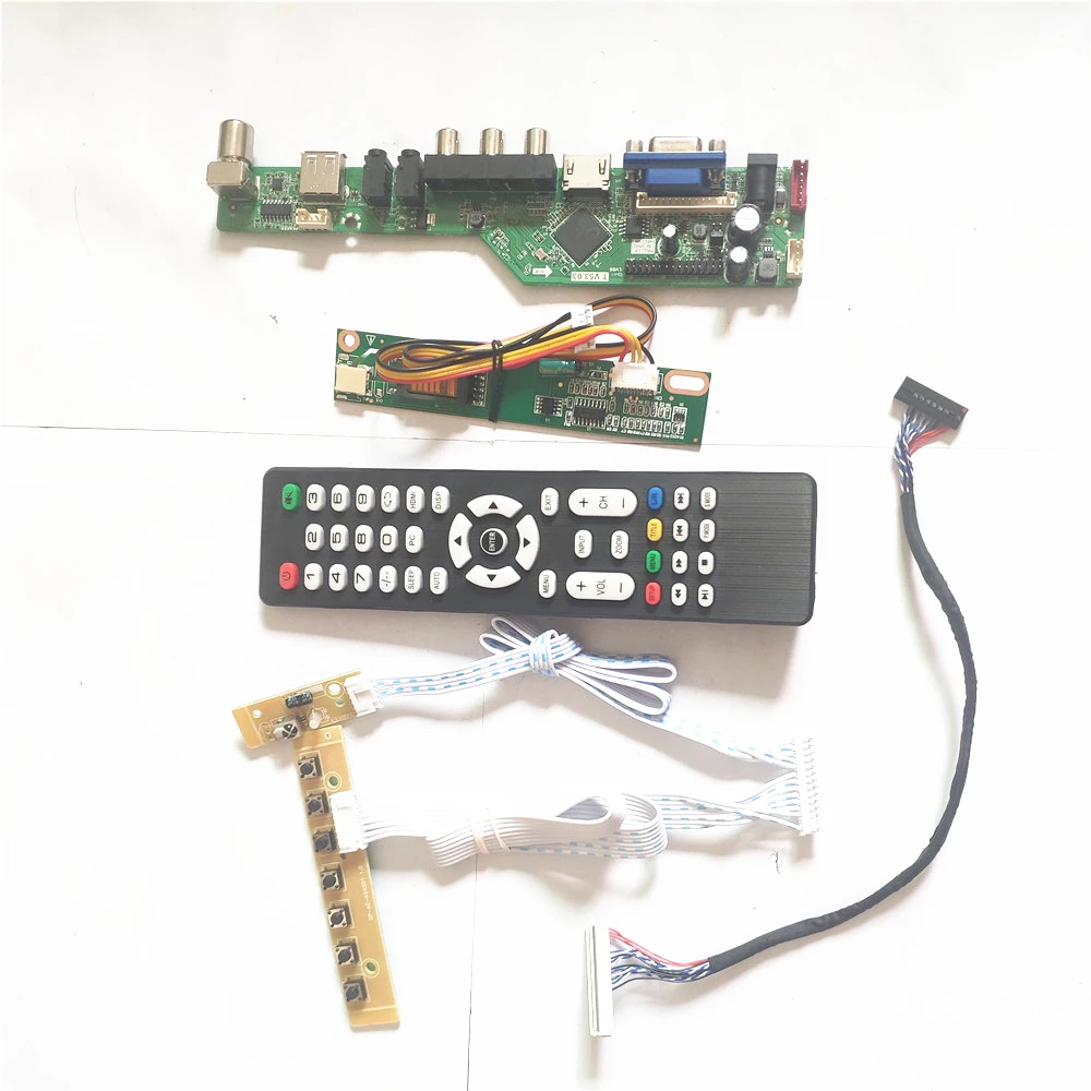 Для B121EW03 V0 VX T.V53 плата контроллера клавиатура + Инвертор + Пульт дистанционного управления LVDS 20Pin 1CCFL USB VGA HDMI-Совместимый AV RF ЖК-монитор  