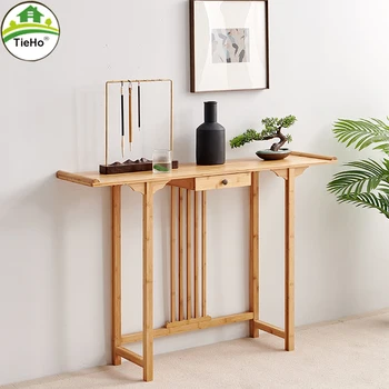 Консольный столик TieHo из бамбука для украшения гостиной, приставной столик на веранде, столик с выдвижным ящиком, современный простой прямоугольный столик