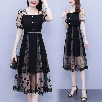 Лето 2022 г. Новая Корейская версия Французского модного черного платья с круглым вырезом, уменьшающего возраст