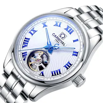 Switzerland Carnival Автоматические Механические Мужские часы Роскошного бренда Sapphire Waterproof Skeleton Flywheel Clocks C8660-1