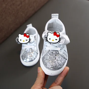 Sanrio Hello Kitty 2021, весенняя новинка для девочек, спортивная обувь, детская повседневная обувь, кроссовки с блестками для фестиваля бабочек для девочек