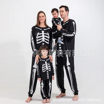 Осенняя пижама на Хэллоуин с черным принтом скелета, подходящая для семьи пижама для взрослых и детей, подходящая для семьи одежда для малышей