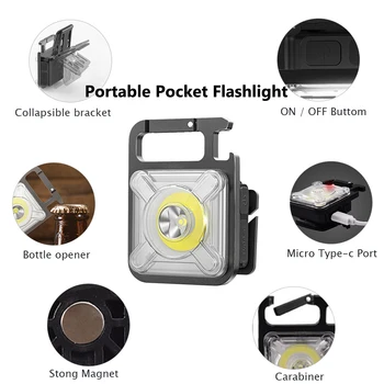 Портативный мини карманный фонарик USB Перезаряжаемая фара XPE COB Красочная рабочая лампа Светодиодные брелки для экстренных случаев на открытом воздухе
