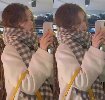 Шарф женский зимний для девочек в японском литературном стиле, длинный дикий утолщенный студенческий клетчатый шарф, шаль двойного назначения