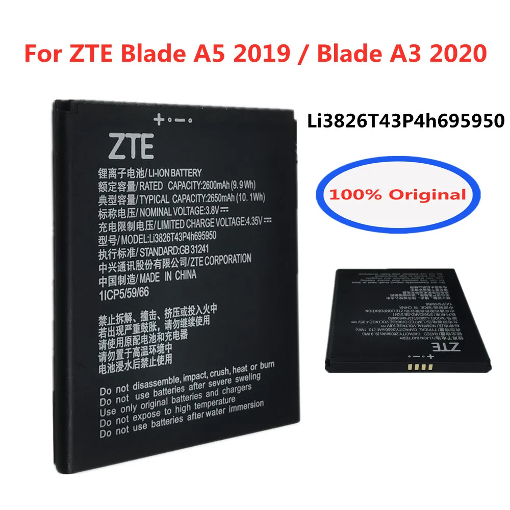 Оригинальный Li3826T43P4h695950 Сменный Аккумулятор Для ZTE Blade A5 2019/Blade A3 2020 Аккумулятор Для Мобильного Телефона Bateria Batteries 2650mAh